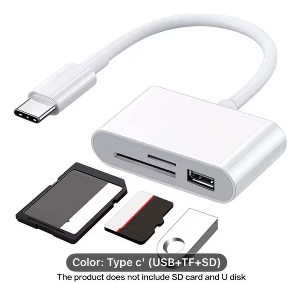 Hoveyo USB-C 3-in-1 Card Reader Hub - SD, Micro SD, and USB Adapter - White